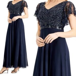 NWT J Kara J-Kara Women's Long Short Sleeve V-Neck Fit
& Flare Dress size 14